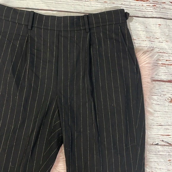 Vince Black Wool Blend Flannel Pull on Stripe Crop Trousers - Picture 6 of 10